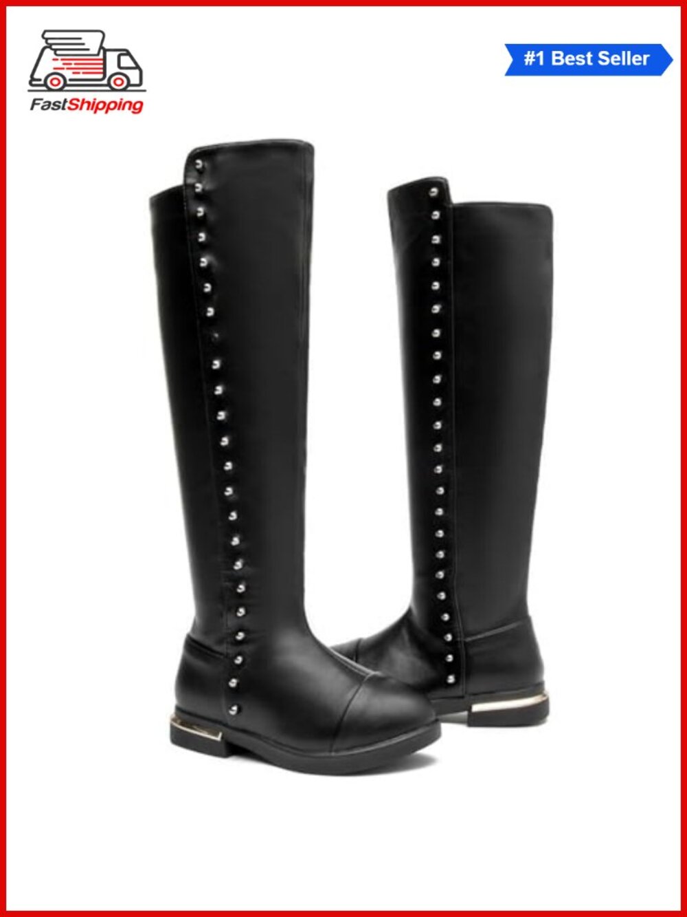 ✨ DADAWEN Girls Knee High Riding Boots Faux Leather Waterproof Side Zipper